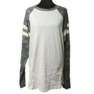 LAT Men's Long Sleeve Raglan Jersey T-Shirt Top Camo Heather Medium 100% Cotton
